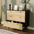 3 Drawer Storage Rattan Dresser, Boho Dresser Chest for Bedroom Hallway Living Room, Black