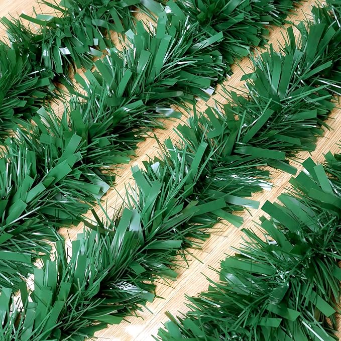 50Ft Green Christmas Garland Decorations,Xams Greenery Tinsel Stems Non-Lit Soft Twist Garland Decor for Tree Stairs Railing Front Door Mantle Fireplace Indoor Outdoor Holiday Home