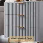 GarveeHome 3 Drawer Dresser for Bedroom, Fluted Modern Nightstand with Deep Drawers, Chest of Drawers with Wide Top, Wooden Dresser Organizer, Side Table for Living Room, Hallway, Kids Room, Grey