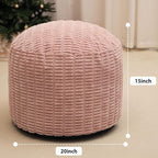 Round Stuffed Pouf Ottoman for Foot Rest, Storage Ottoman Pouf Foot Stool Cushion, Faux Fur Poufs with Foam Chunk Filling, 20 X 15 Inch Floor Chair for Living Room Bedroom Home Decor, Pink