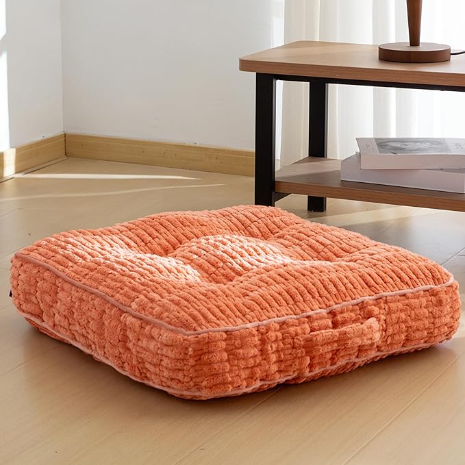 Washable Floor Pillow Cushion for Adults, Meditation Cushion Pillow, Removable Tufted Blended Corduroy Cover, Large Square Floor Sitting for Tatami Living Room or Yoga, 22x22 Inch, Machine Washable