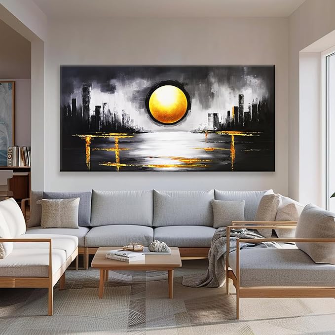 Large Abstract Wall Art For Living Room Black And Gold Wall Art Painting Prints Abstract Art Modern Canvas Art Wall Decor Pictures For Bedroom Kitchen Office Home Wall Decor 29" × 58"