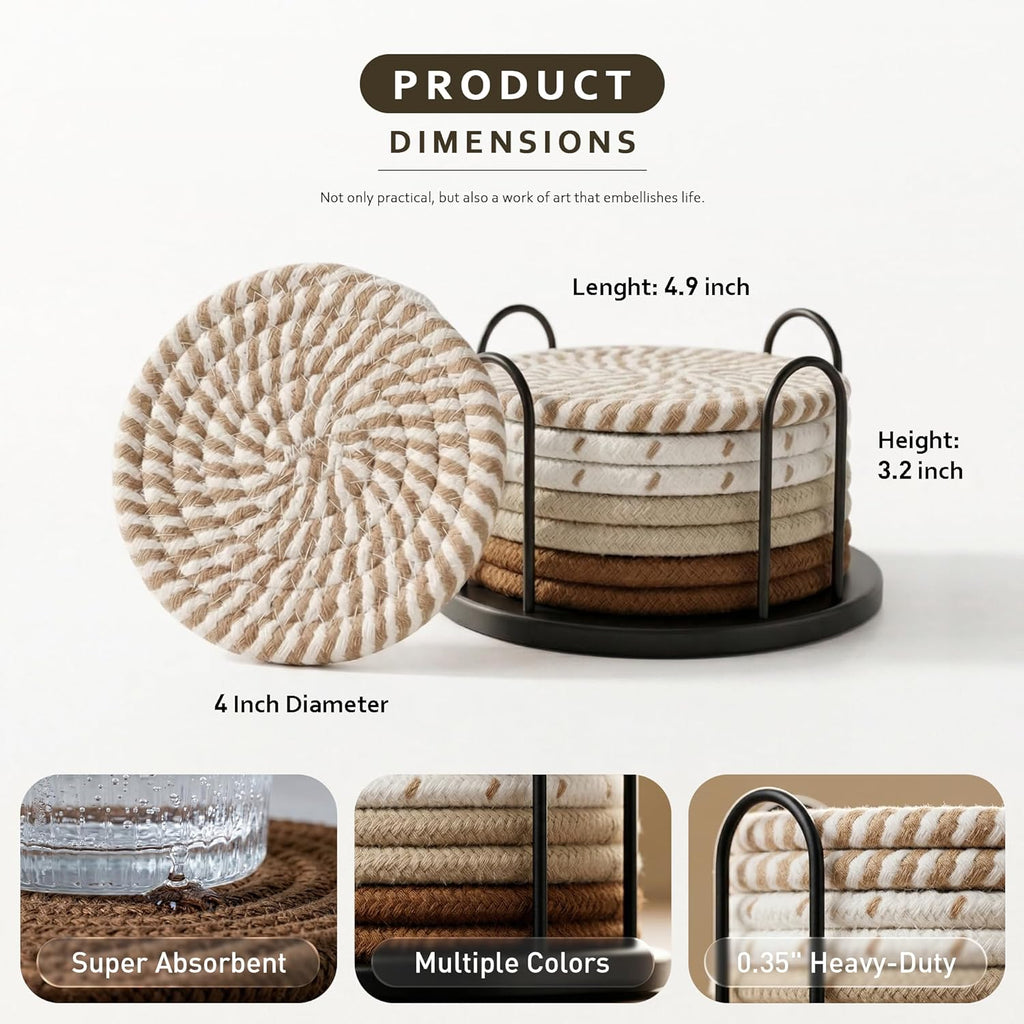 Drink Coasters Set of 8 – Non-Slip 4" Coasters for Coffee Table & Home