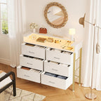 BOLUO Girls Dresser with LED Light and Charging Station for Bedroom 6 Fabric Drawer Dresser with USB Outlet Modern Gold