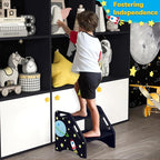 AMBIRD Toddler Step Stool, Space Wooden Two Step Stool for Kids with Non-Slip Pads, Portable Potty Training Stool with Handles for Bathroom, Sink, Kitchen, Bedroom