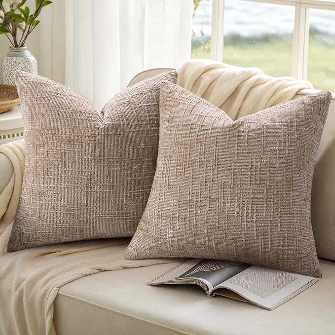 decorUhome Spring Oatmeal Chenille Throw Pillow Covers 20x20 Set of 2 Textured Soft Cozy Slubby Couch Pillow Covers Modern Farmhouse Boho Decorative Pillow Cases for Bed Sofa Living Room