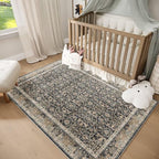Washable 2x3 Entryway Rug, Boho Non-Slip Door Mat Vintage Distress Small Rugs for Kitchen Nursery Office Bedroom, 0.3" Neutral Oriental Throw Carpet with Cushioning Pad, Sage Green/Blue/Multi