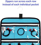 Hanging Jewelry Organizer with 10 Zippered Clear Pockets for Travel Suitcase and Home Closet Jewelry Storage Bag (BLUE)