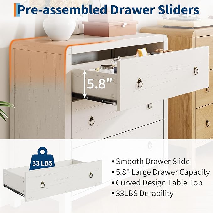 GarveeHome 3 Drawer Dresser for Bedroom, Chest of Drawers, Closet Dresser Storage Cabinet Organizer for Bedroom, Living Room, Hallway & Office