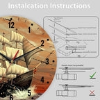 SPUNKER Clock for Bedroom,Vintage Ship Sailing Wall Clocks for Living Room Decor,Sea Ocean Kitchen Clocks Wall Battery Operated - 10 Inch Round Bathroom Wall Clock Silent Non-Ticking
