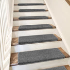 PURE ERA Bullnose Carpet Stair Treads Set Tape Free Non-Slip Indoor Stair Protectors Pet Friendly Rugs Covers Soft Skid Resistant Washable Reusable 9.5" x 30"(2 Pieces,Dark Gray)