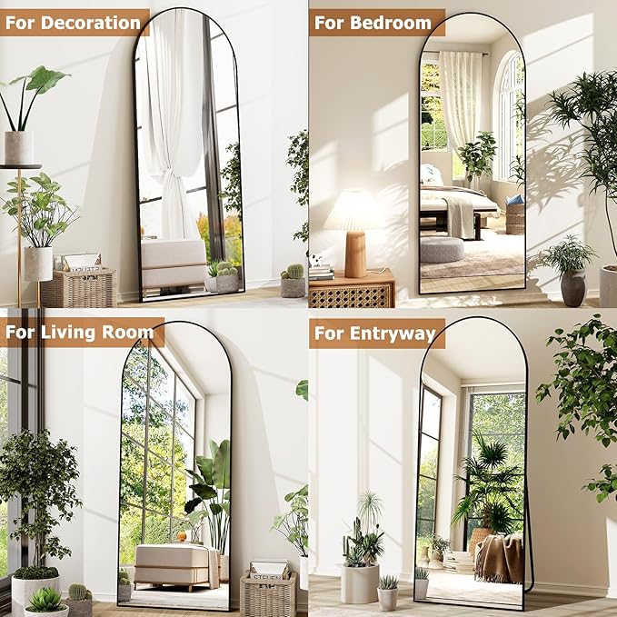 GLSLAND-21x64 inch Arched Full Length Mirror-Aluminum Alloy Frame High Definition-Full Body Mirror for Bedroom or Living Room