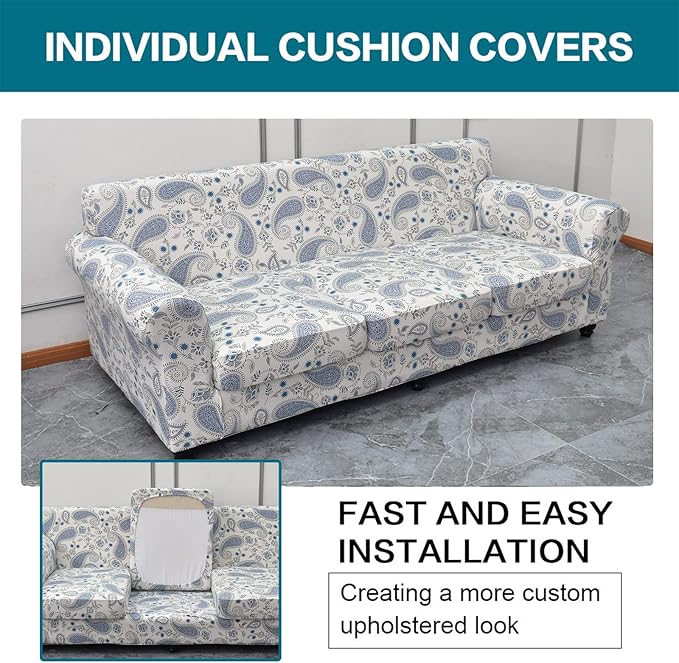 KRFOONN 2 Piece Chair Covers Printed Sofa Covers Couch Covers Washable Armchair Sofa Couch Slipcover Furniture Protector with Elastic Bottom for Living Room (Armchair, 19), Small