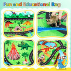 Kids Rug, Car Carpet for Kids' Toy Cars, 4x6 Ft Dinosaur Rug, Dino Safari Road Mat for Playroom, Educational Learning & Game Area Baby Play Mat Carpet for Children
