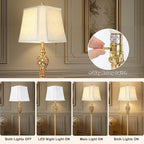 Vintage Farmhouse Floor Lamp with Nightlight, 65" Tall Standing Lamp with White Linen Fabric Shade, Antique Gold Finish, Elegant Reading Corner Light for Living Room, Bedroom, Office (Bulb Included)