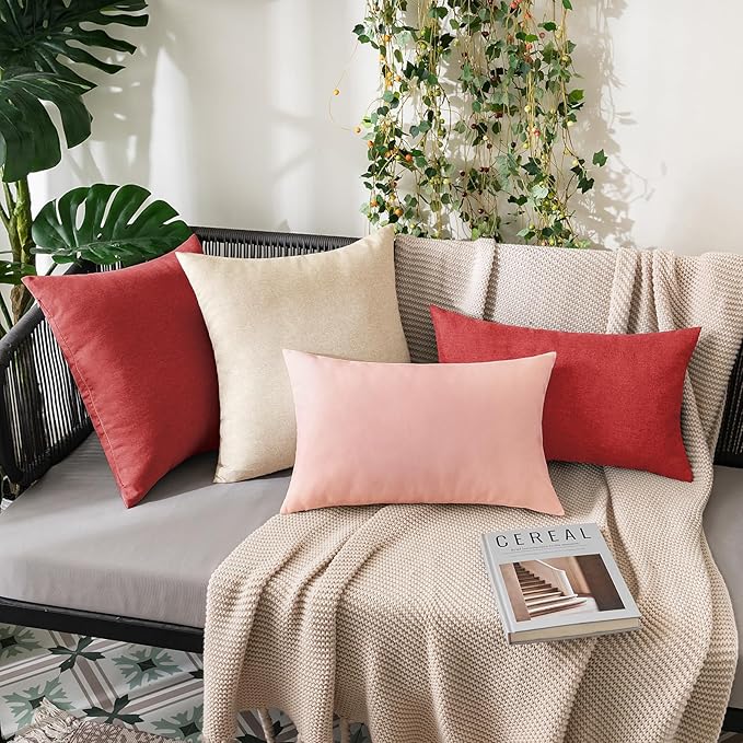 MIULEE Pack of 2 Decorative Outdoor Solid Waterproof Throw Pillow Covers Spring Valentine Faux Linen Garden Farmhouse Cushion Cases for Patio Tent Balcony Couch Sofa 18x18 Inch Light Pink