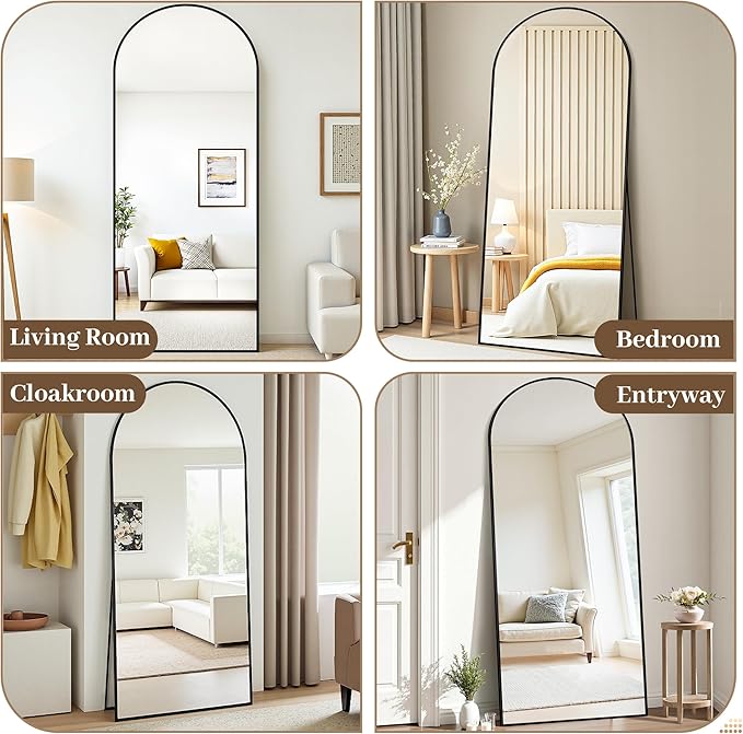 Suidia Arched Full Length Mirror, 72"x44" Floor Mirror Freestanding, Floor Standing Full Body Mirror with Stand for Bedroom, Hanging Leaning Mounted for Living Room Cloakroom, Black