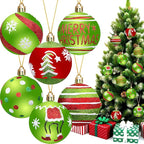 Christmas Tree Decorations Ornaments Set, 2.4 Inch 12PCS Christmas Balls Decor Grinchs Style, Glittering Shatterproof Hanging Bulbs Xmas Decorations for Indoor Home Office (Red Green)