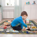 4x6ft Kids Fire Department Missions Play Rug,Non-Slip Faux Wool Carpet with Interactive Fire Department Missions Design for Playroom, Bedroom, Nursery Gift