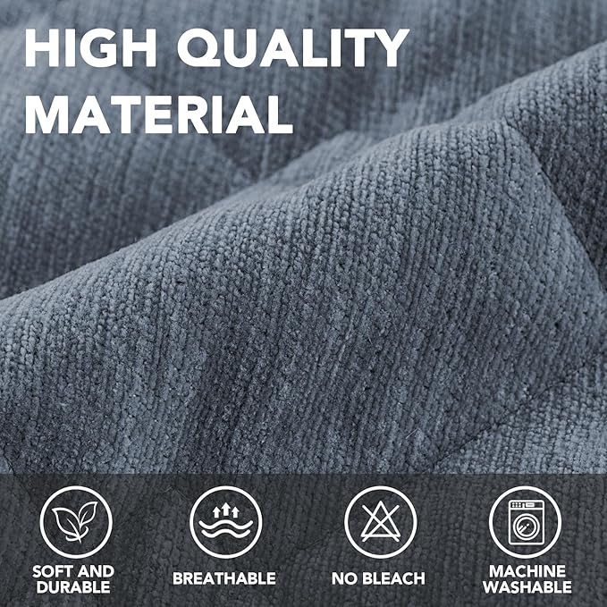 H.VERSAILTEX Couch Cover Chenille Pet Fuzzy Sofa Covers for 3 Cushion Couch Anti Slip Washable Sofa Slipcovers with Strap Soft Couch Protector Cover for Dogs Cats Kids(27.6" x 71", Stone Blue)