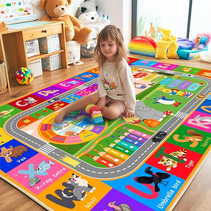 Kids Rugs for Playroom 3' x 4', Playmat for Toddlers Kids Carpet for Classroom Bedroom Floor Play Mat for Kids ABC Rugs for Learning Alphabet, Numbers, Colors, Animal Words and Season