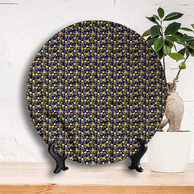 Ceramic Plates, Floral Decorative Ceramic Plates, Tulip Peony Leaves Botanic, 8 Inch, Household Plates Decorative, Multicolor