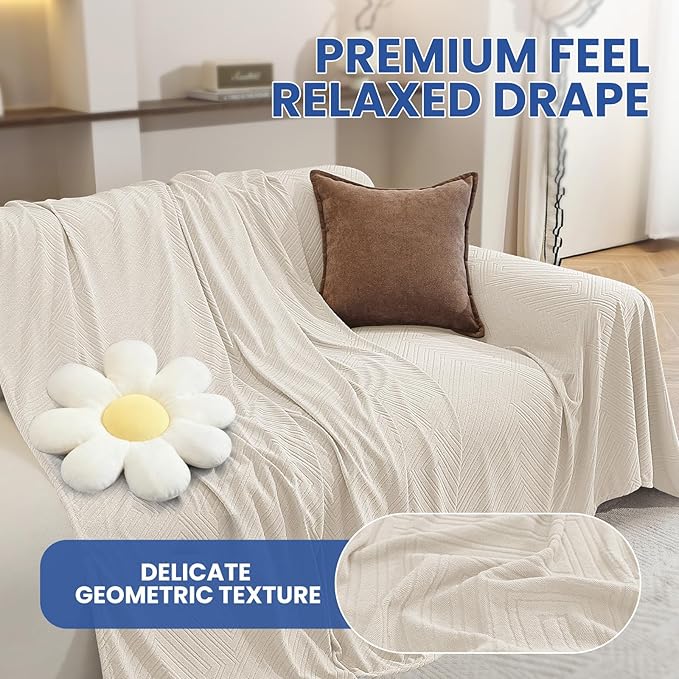 Pet Couch Cover for Dogs, 78"x102", Sofa Covers Washable Geometry, Loveseat Cover for 2 Cushion Sofa, Couch Covers for Sectional L-Shape, Non Slip Dog Furniture Protector, Off White
