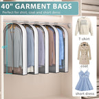 40” Garment Bags for Hanging Clothes 4” Gusseted - with Clear Window, Breathable Fabric, Metal Zipper, Suit Coat Dress Protector for Clothes Closet storage, Season Off, Moving, 5 Pack