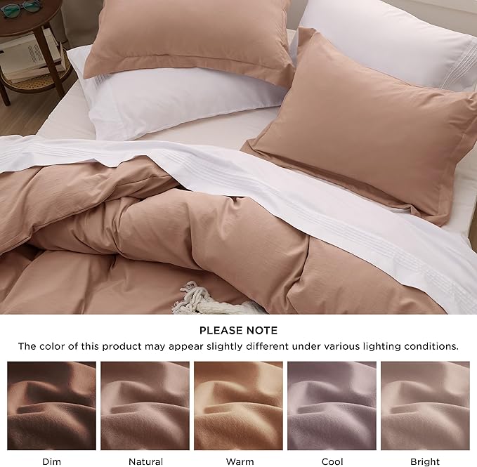 Bedsure Mocha Mousse Duvet Cover Queen Size - 3 Pieces Prewashed Extra Soft Bedding Set, Includes 1 Duvet Cover 90x90 Inches with Zipper Closure & 2 Pillow Shams, Comforter Not Included