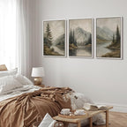 MUDECOR Framed Wall Art Print Set Mountain Landscape Nature with Trees, Lake, and Mountains, Rustic Illustrations Modern Art Decorative Colorful for Living Room, Bedroom, Office - 24"x36"x3 White