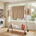 Raybee 75" W Heavy Duty Clothes Rack, 450 LBS Clothing Rack with Lockable Wheels, Sturdy Clothing Racks for Hanging Clothes, Extendable Garment Rack for Bedroom, Laundry Room, Commercial