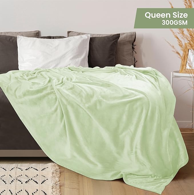 Utopia Bedding Fleece Blanket Queen Size Sage Green 300GSM Luxury Fuzzy Soft Anti-Static Microfiber Bed Blanket (90x90 Inch)