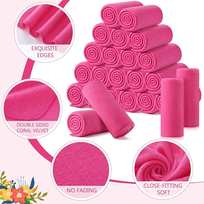 Shimeyao 24 Packs Fleece Throw Blanket Soft Warm Lightweight Fleece Blanket Cozy Throw Bulk for Bed Couch Sofa Home Office Wedding Gifts Suitable for Seasons, 50 x 60 Inches(Azalea Pink)