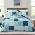 Whale Flotilla Patchwork Quilt Twin Size, Extra Soft Boho Floral Bedspreads for Bed Reversible Lightweight Twin Quilt Bedding Set Printed Coverlets with 1 Pillow Sham for All Seasons, Blue