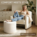 Round Boucle Pouf Ottoman Footrest – Soft & Lightweight Footstool with Full Foam Filling for Living Room, Bedroom