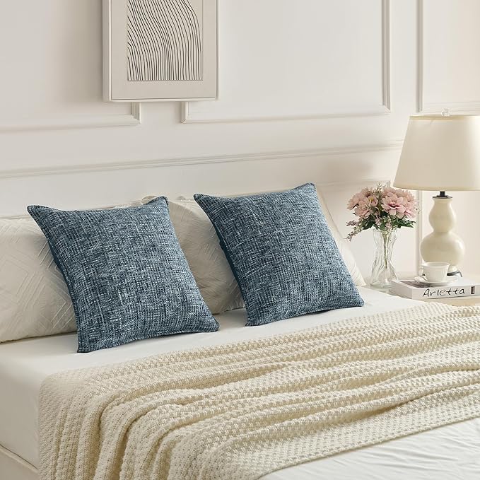 FUTEI Navy Decorative Throw Pillow Covers 24x24 Inch Set of 3,Soft Chenille Tweed Textured Euro Pillow Shams,Modern Home Decor for Couch Bed Living Room