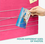 Navaris Fabric Memo Bulletin Board - 12" x 17" Velvet Memory Board for Wall to Display Photo Collages, Pictures, Notes - Includes 6 Push Pins - Bright Pink