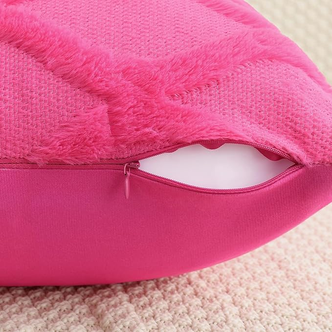 decorUhome Spring Euro Sham Throw Pillow Covers 26x26 Inch Set of 2, Soft Plush Faux Fur Wool Hot Pink Couch Pillow Covers, Decorative Neutral Pillow Cases for Bed Sofa Living Room Valentines Decor