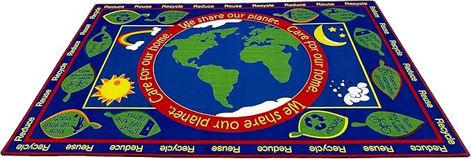 KIDCARPET.COM Earth Educational Rectangle Classroom Rug | Bordered Area Rug for Preschool Daycare Learning, 7'6" x 12'