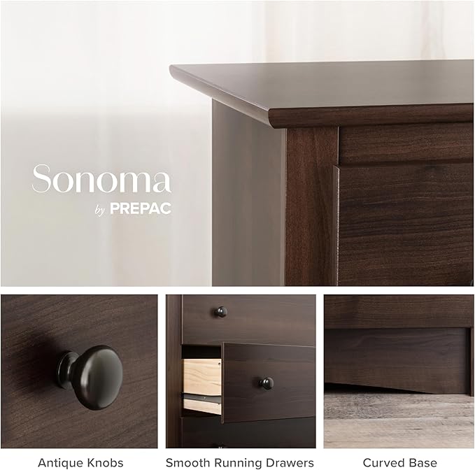 Prepac Sonoma Superior 5-Drawer Dresser for Bedroom - Spacious and Stylish Chest of Drawers, Measuring 17.75"D x 31.5"W x 44.75"H, In Espresso Finish
