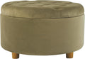 Homepop Home Decor | Button Tufted Velvet Round Storage Ottoman | Ottoman with Storage for Living Room & Bedroom, Light Sage Green Velvet