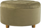 Homepop Home Decor | Button Tufted Velvet Round Storage Ottoman | Ottoman with Storage for Living Room & Bedroom, Light Sage Green Velvet