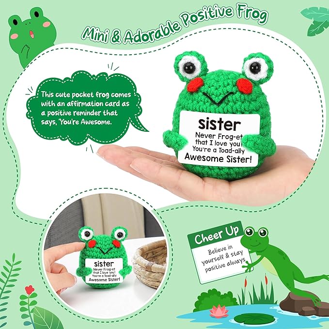 LEJIAJINW Funny Handmade Frog Gifts for Sister Christmas, Best Sister Christmas Birthday Gift, from Brother/Sister, Inspirational Encouragement Frog for Women Friends Bestie, I Love You, Just Because