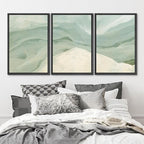MUDECOR Framed Wall Art Print Set Pastel Waves Blue and White Tones Illustrations Modern Art Boho Decorative Colorful Chic for Living Room, Bedroom, Office - 16"x24"x3 Black