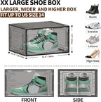 8 Pack XX Large Shoe Organizer, Heavy-Duty Hard Thicken Plastic Clear Stackable Shoe Storage Box Organizer for Closet, Space-Saving Shoe Rack Display Case Bin Containers for Sneakers, Grey