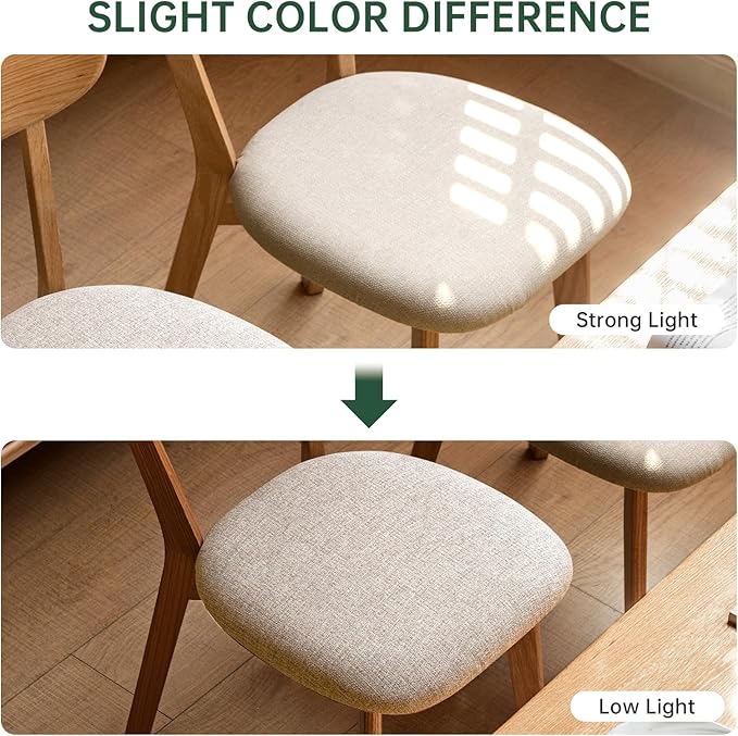 100% Solid Oak Dining Chairs, Mid Century Modern Dining Chair with Curved Backrest, Fabric Upholstered Dining Chairs for Kitchen, Study, Living Room (1, Original Wood-Pear White Cushion)