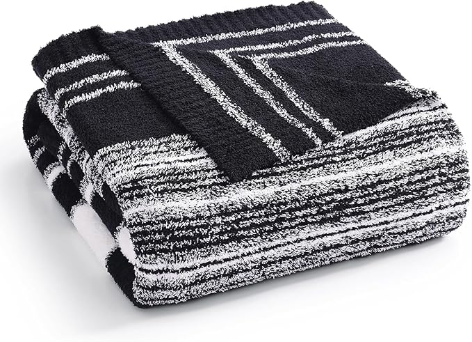 WRENGONGE Black White Throw Blanket, 50x70 Soft Cozy Striped Throw Blankets for Couch, Sofa, Bed, Travel, Lightweight Fluffy Warm Plush Decorative Blankets for Women, Men Gift