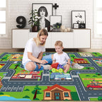 Kids Car Playmat, Kids Rug for Playroom Car Mat Town City Road Traffic Rugs, Play Mat for Floor, Extra Large Boys Kid Car Track Play Rug (Style Four, 110.2 X 78.7 INCH)