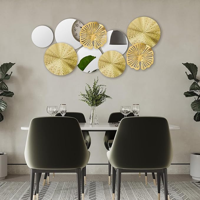 Hicarer 9 Pcs Circle Mirrors Metal Home Decor Wall Decorative Modern Round Accent Wall Art Sculpture Hanging Decorations for Living Room Office Bedroom Kitchen(Gold)