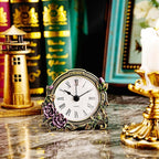Mini Tabletop Clock, Decorative Vintage Floral Metal Table Clock with Battery Operated for Bedside, Table, Living Room, Home and Office